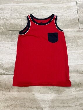 Sporto Red Tank Top with Navy Pocket and Trim